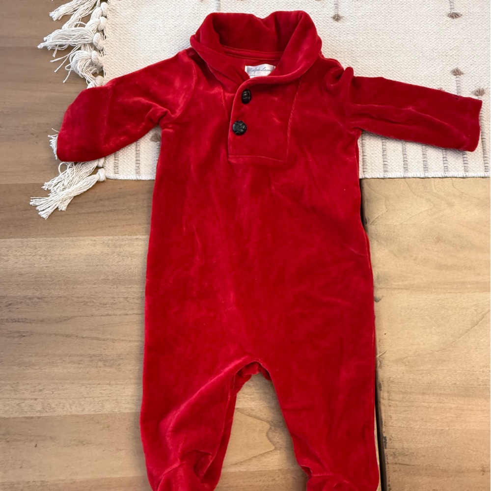 Red Velour Baby Onesie